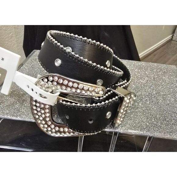 True Religion Rhinestone Embellished Big Buckle Belt